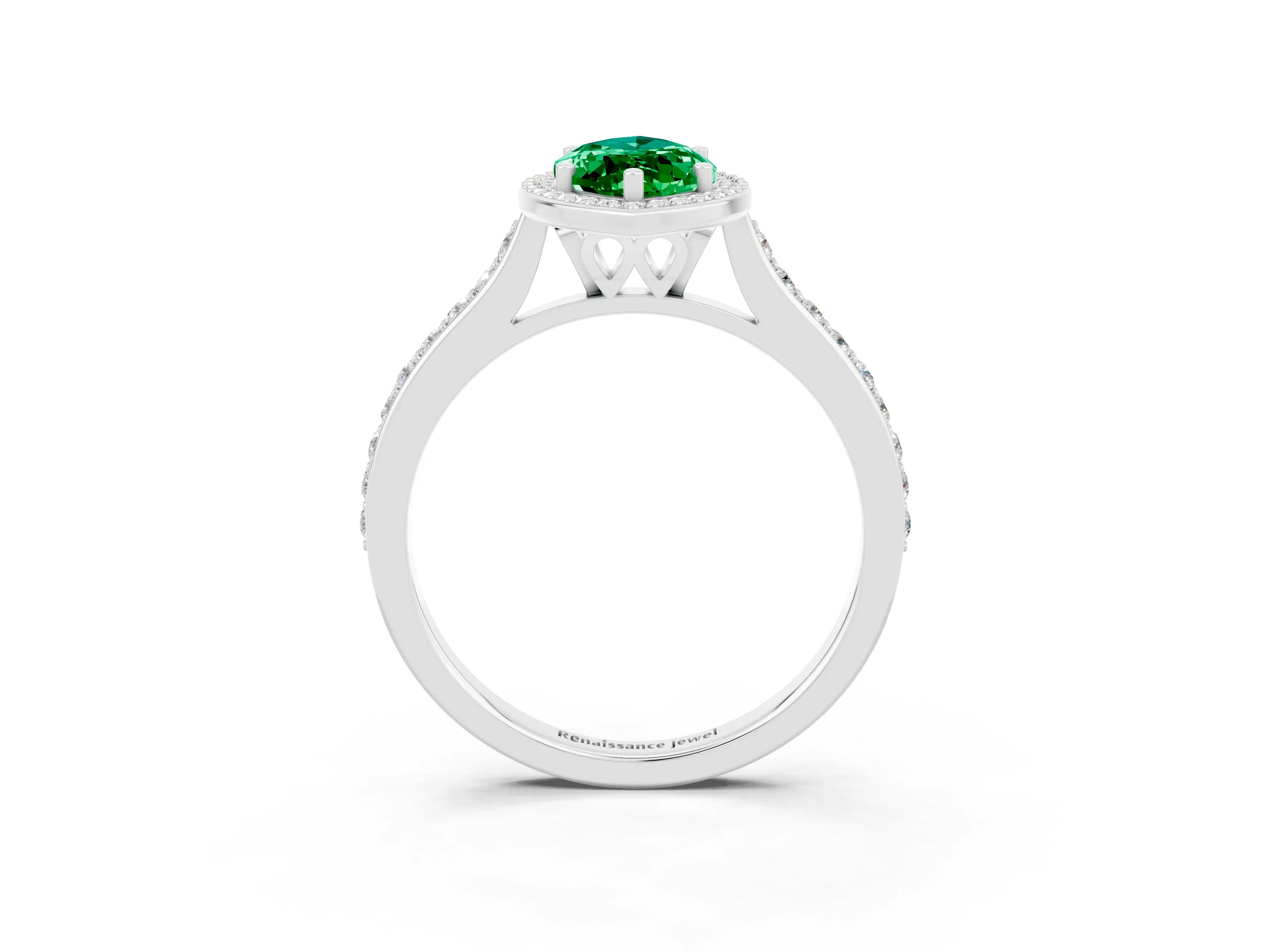 White gold Marquise Cut Halo Round Diamond Pavé Band with Four-Prong Setting_3