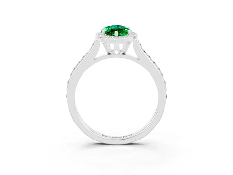 White gold Marquise Cut Halo Round Diamond Pavé Band with Four-Prong Setting_3