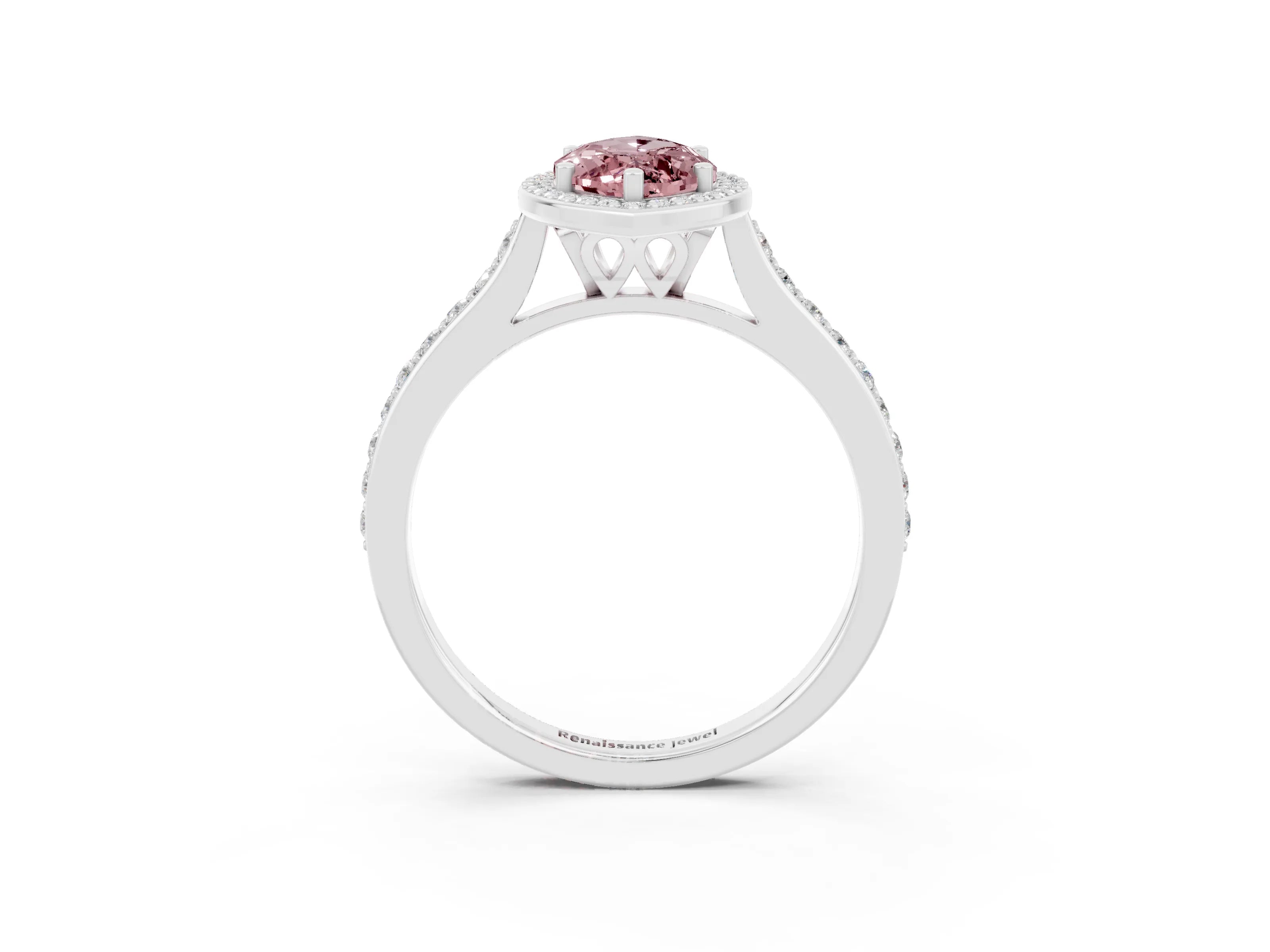 White gold Marquise Cut Halo Round Diamond Pavé Band with Four-Prong Setting_3