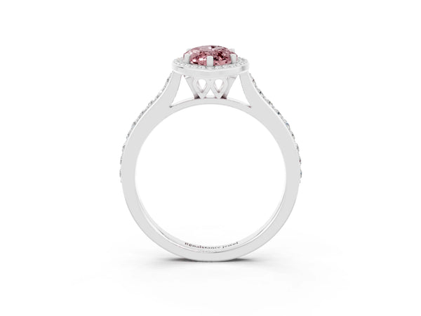 Silver Marquise Cut Halo Round Diamond Pavé Band with Four-Prong Setting