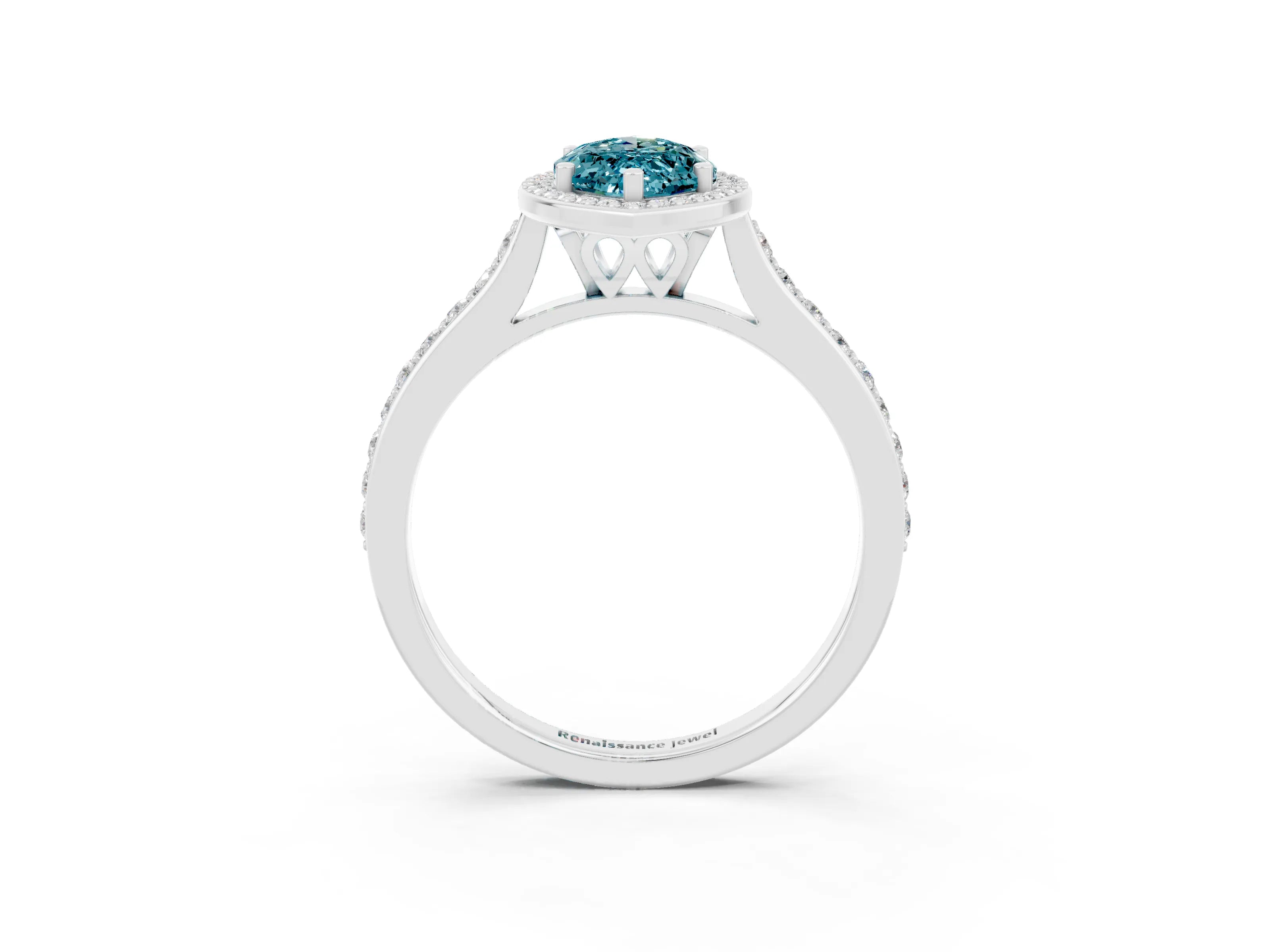 White gold Marquise Cut Halo Round Diamond Pavé Band with Four-Prong Setting_3