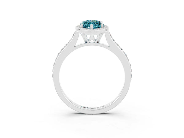 Silver Marquise Cut Halo Round Diamond Pavé Band with Four-Prong Setting