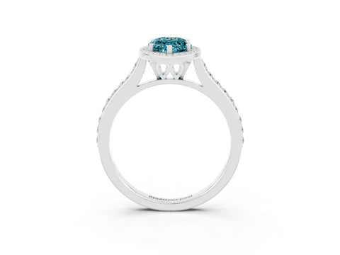 White gold Marquise Cut Halo Round Diamond Pavé Band with Four-Prong Setting_3