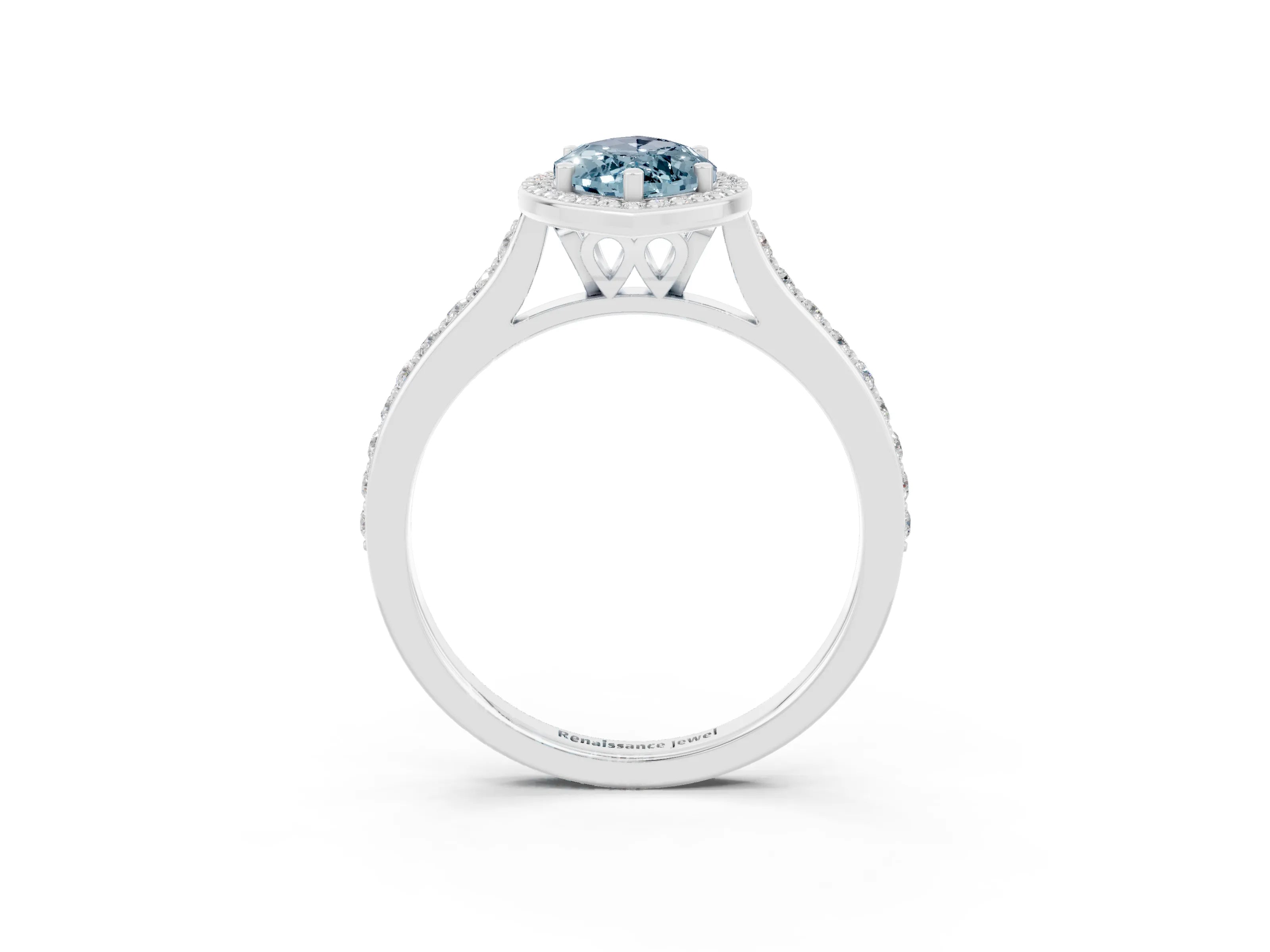 White gold Marquise Cut Halo Round Diamond Pavé Band with Four-Prong Setting_3