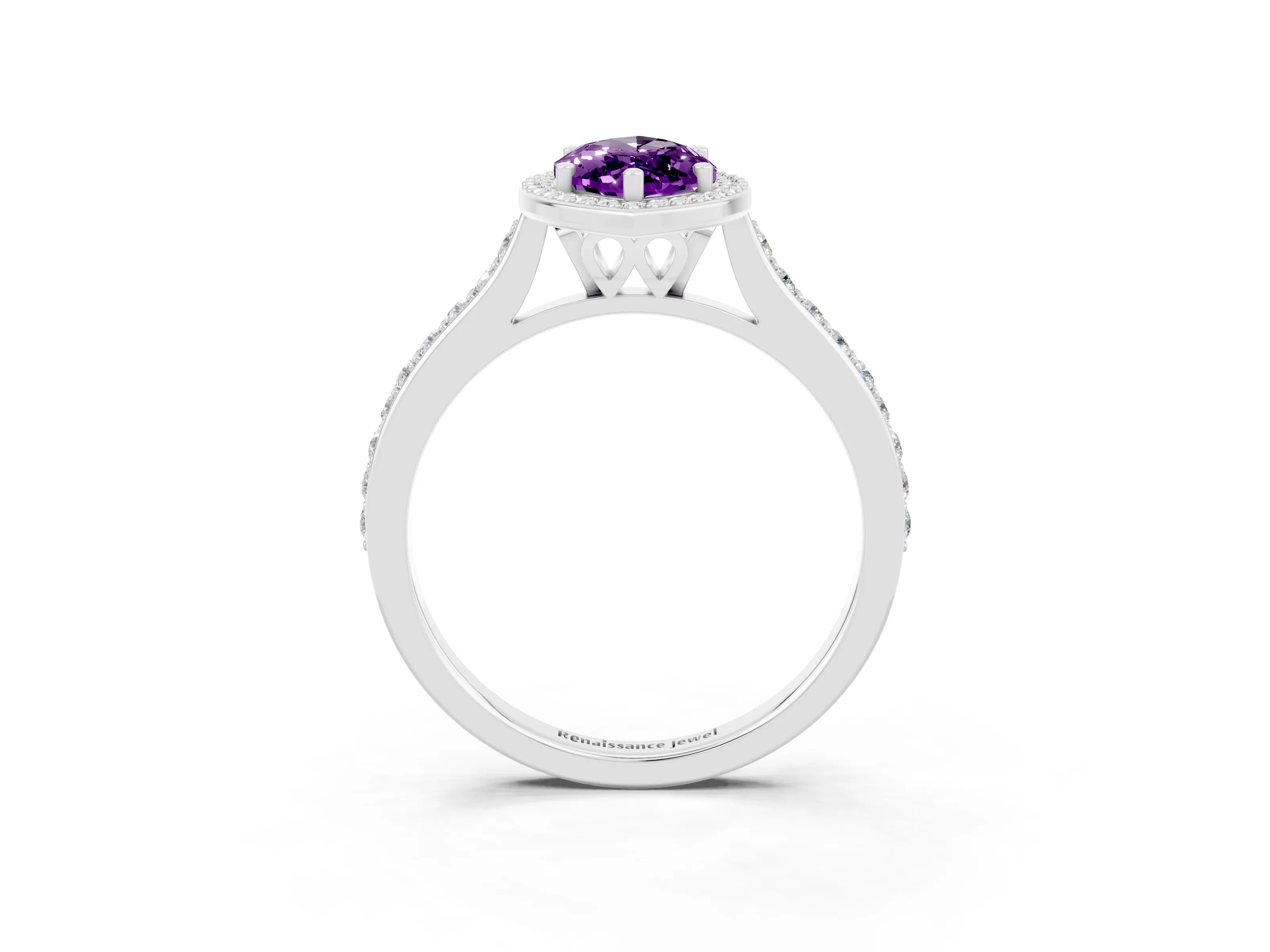 White gold Marquise Cut Halo Round Diamond Pavé Band with Four-Prong Setting_3