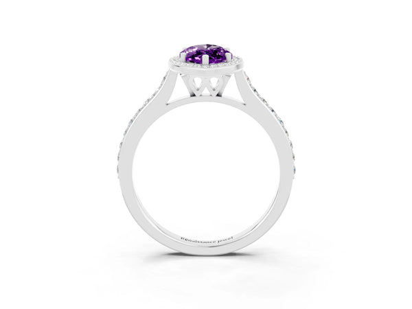Platinum Marquise Cut Halo Round Diamond Pavé Band with Four-Prong Setting
