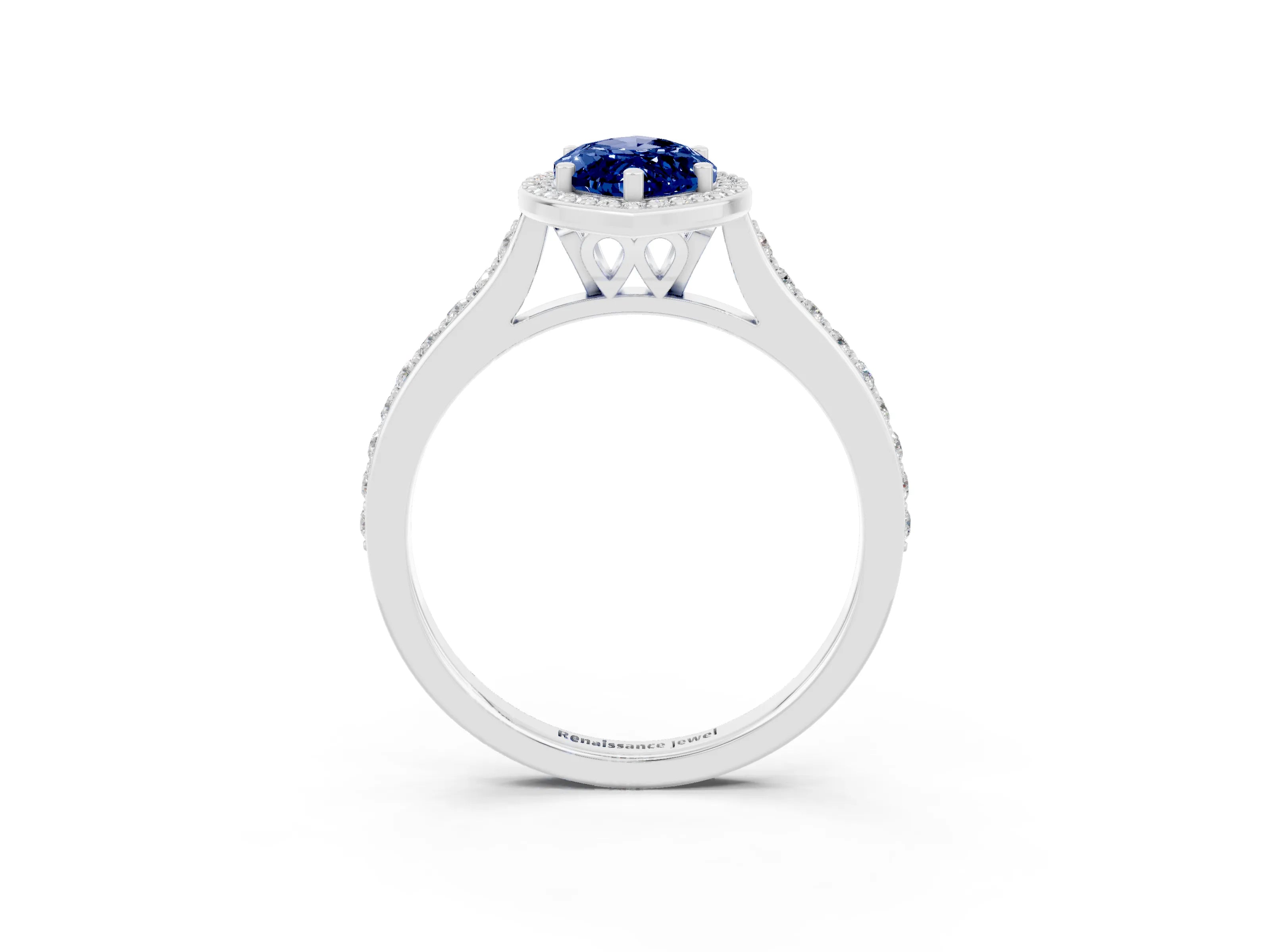 White gold Marquise Cut Halo Round Diamond Pavé Band with Four-Prong Setting_3