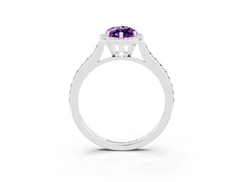 White gold Marquise Cut Halo Round Diamond Pavé Band with Four-Prong Setting_3
