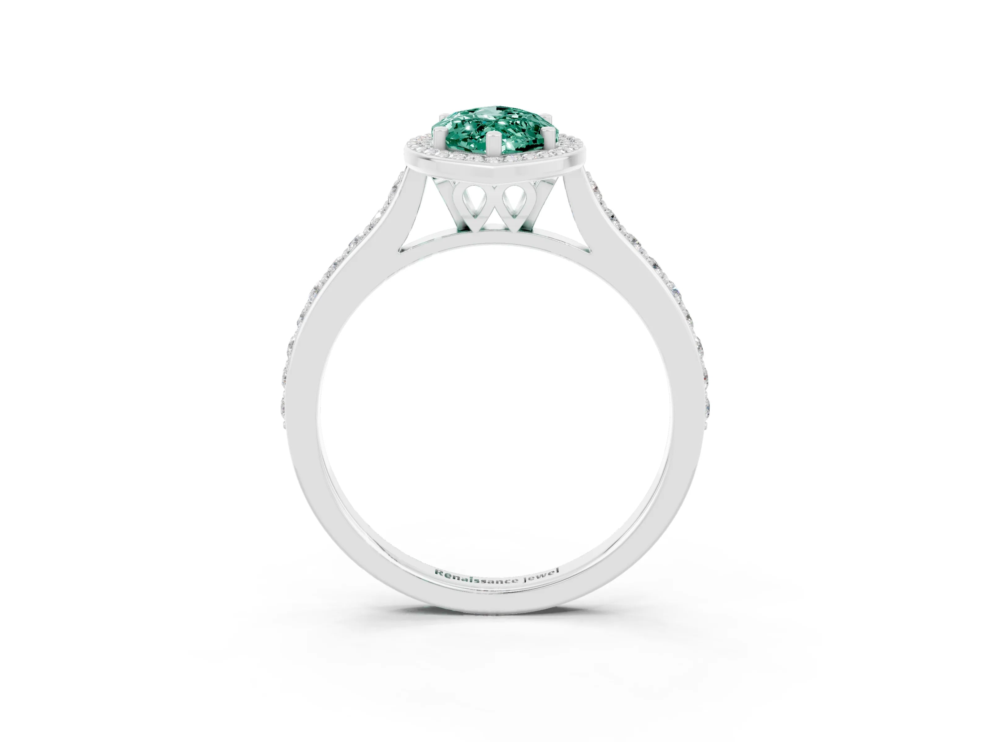 White gold Marquise Cut Halo Round Diamond Pavé Band with Four-Prong Setting_3