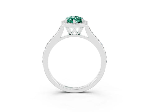 White gold Marquise Cut Halo Round Diamond Pavé Band with Four-Prong Setting_3