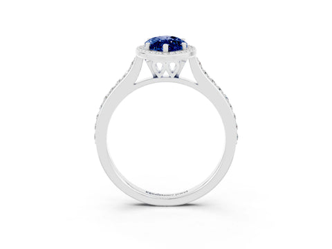 White gold Marquise Cut Halo Round Diamond Pavé Band with Four-Prong Setting_3