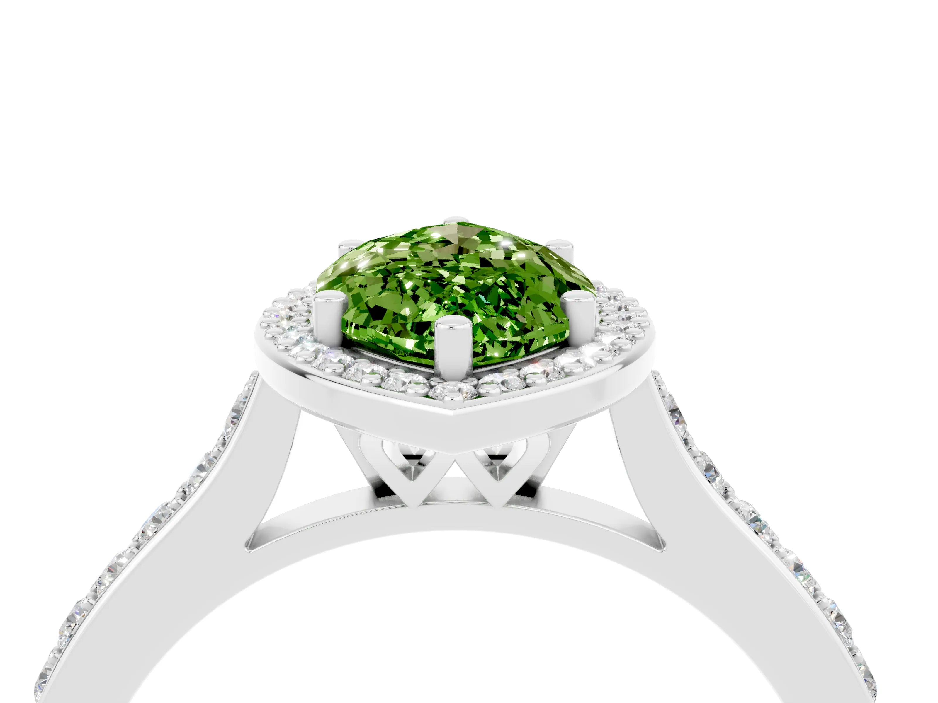 White gold Marquise Cut Halo Round Diamond Pavé Band with Four-Prong Setting_4
