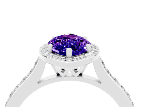 White gold Marquise Cut Halo Round Diamond Pavé Band with Four-Prong Setting_4
