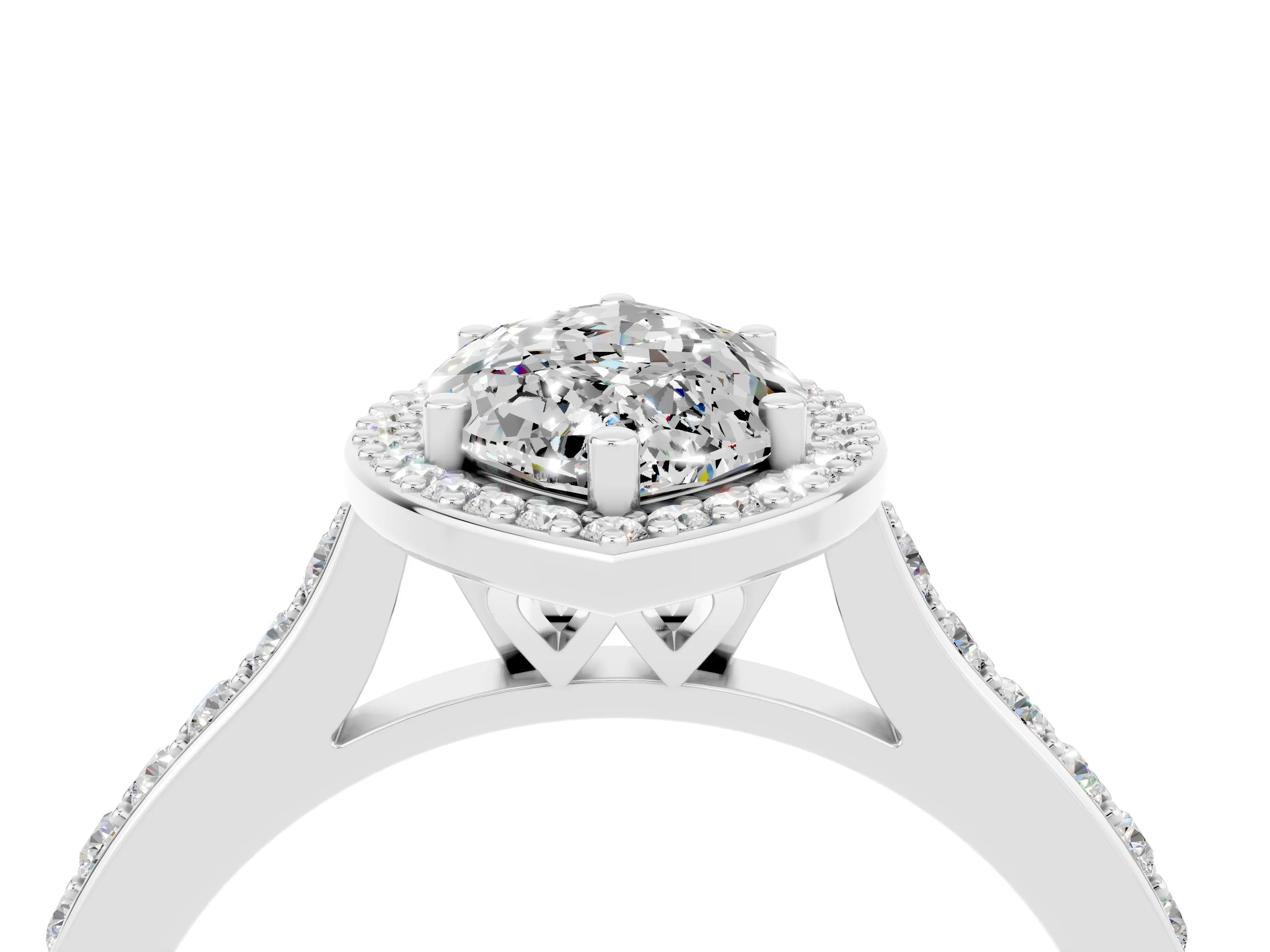 White gold Marquise Cut Halo Round Diamond Pavé Band with Four-Prong Setting_4