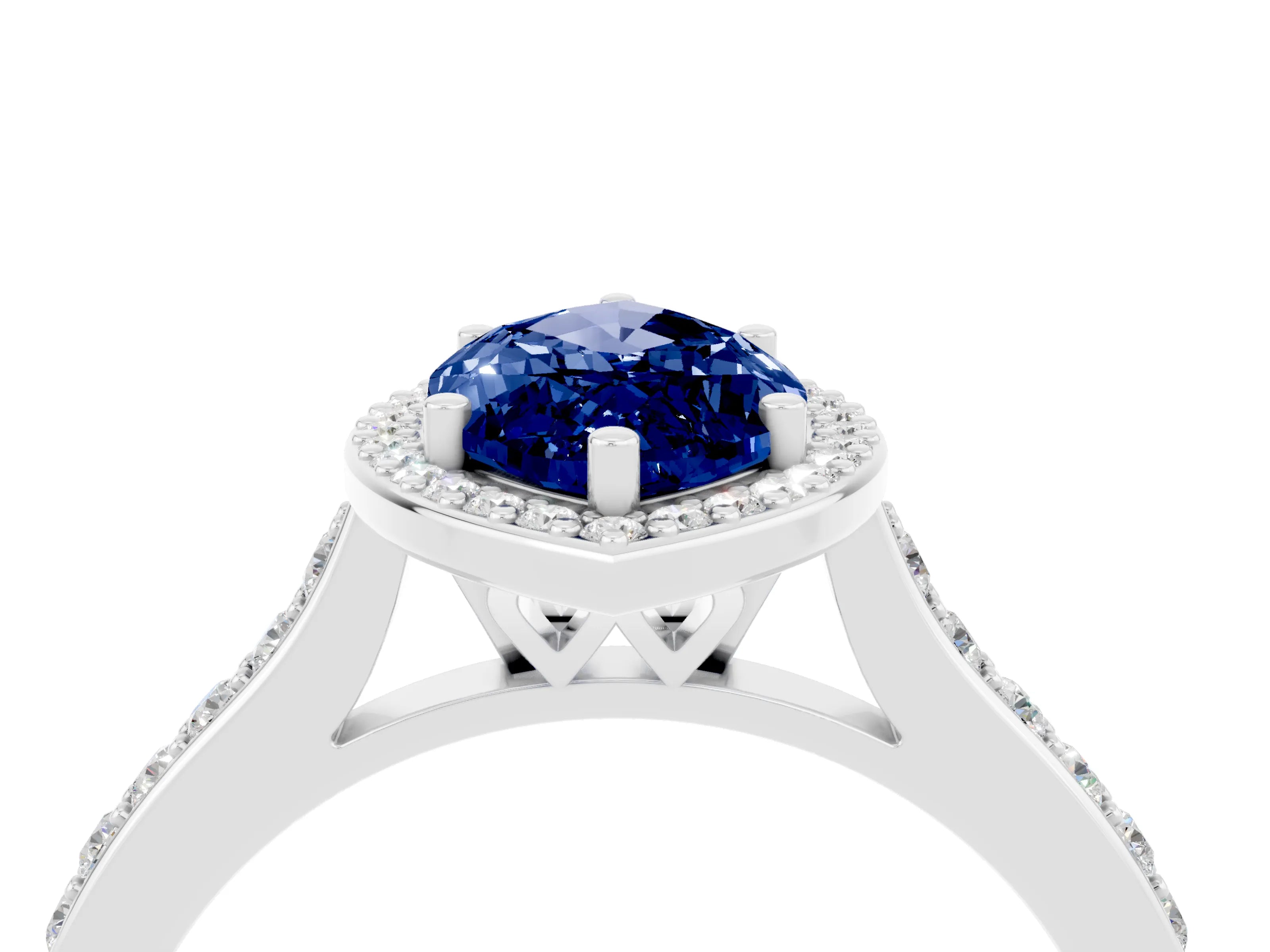 White gold Marquise Cut Halo Round Diamond Pavé Band with Four-Prong Setting_4