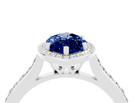 White gold Marquise Cut Halo Round Diamond Pavé Band with Four-Prong Setting_4