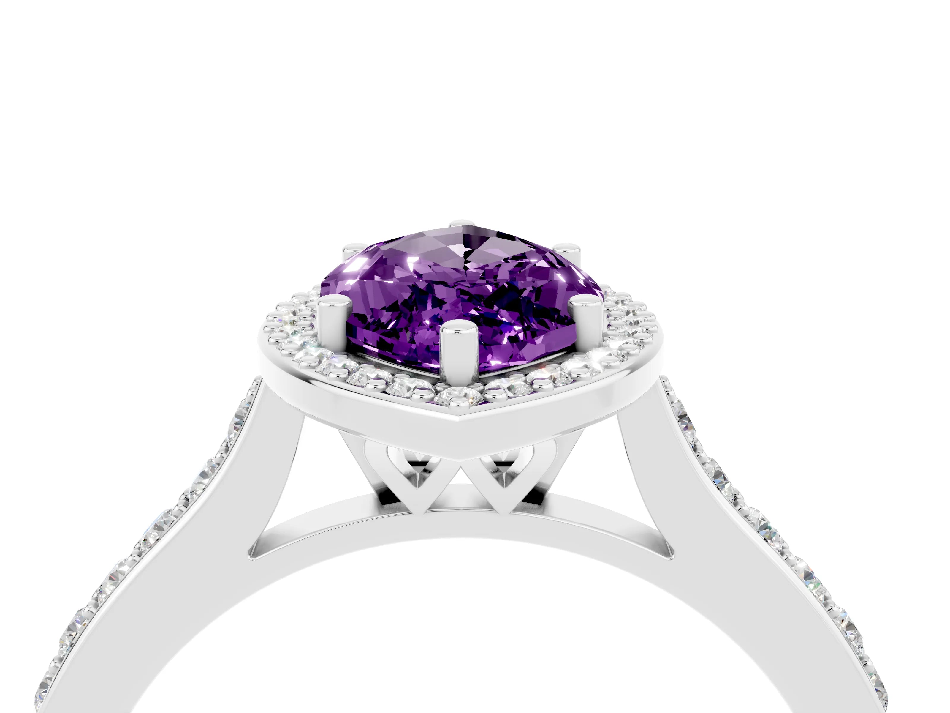 White gold Marquise Cut Halo Round Diamond Pavé Band with Four-Prong Setting_4