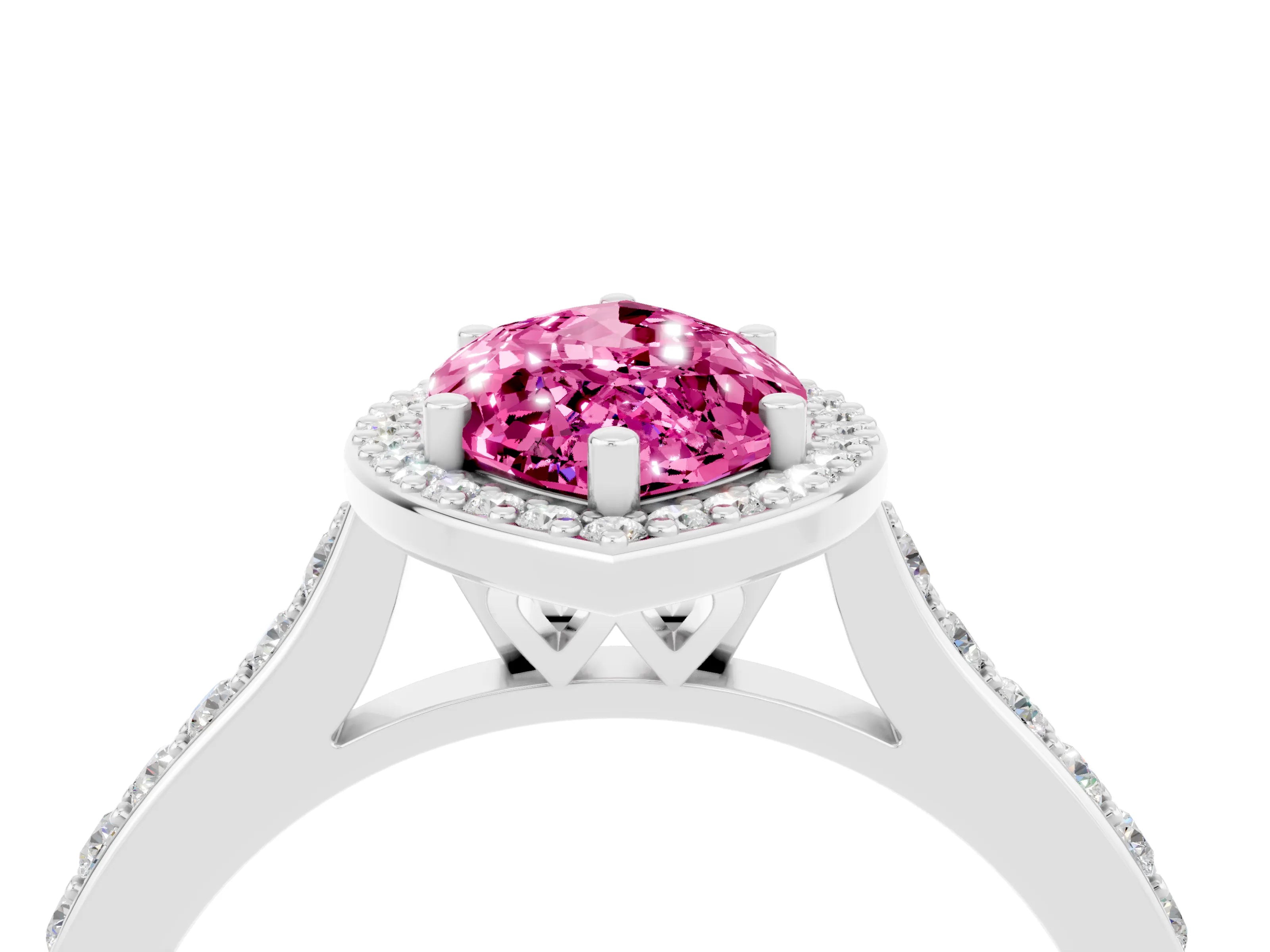White gold Marquise Cut Halo Round Diamond Pavé Band with Four-Prong Setting_4