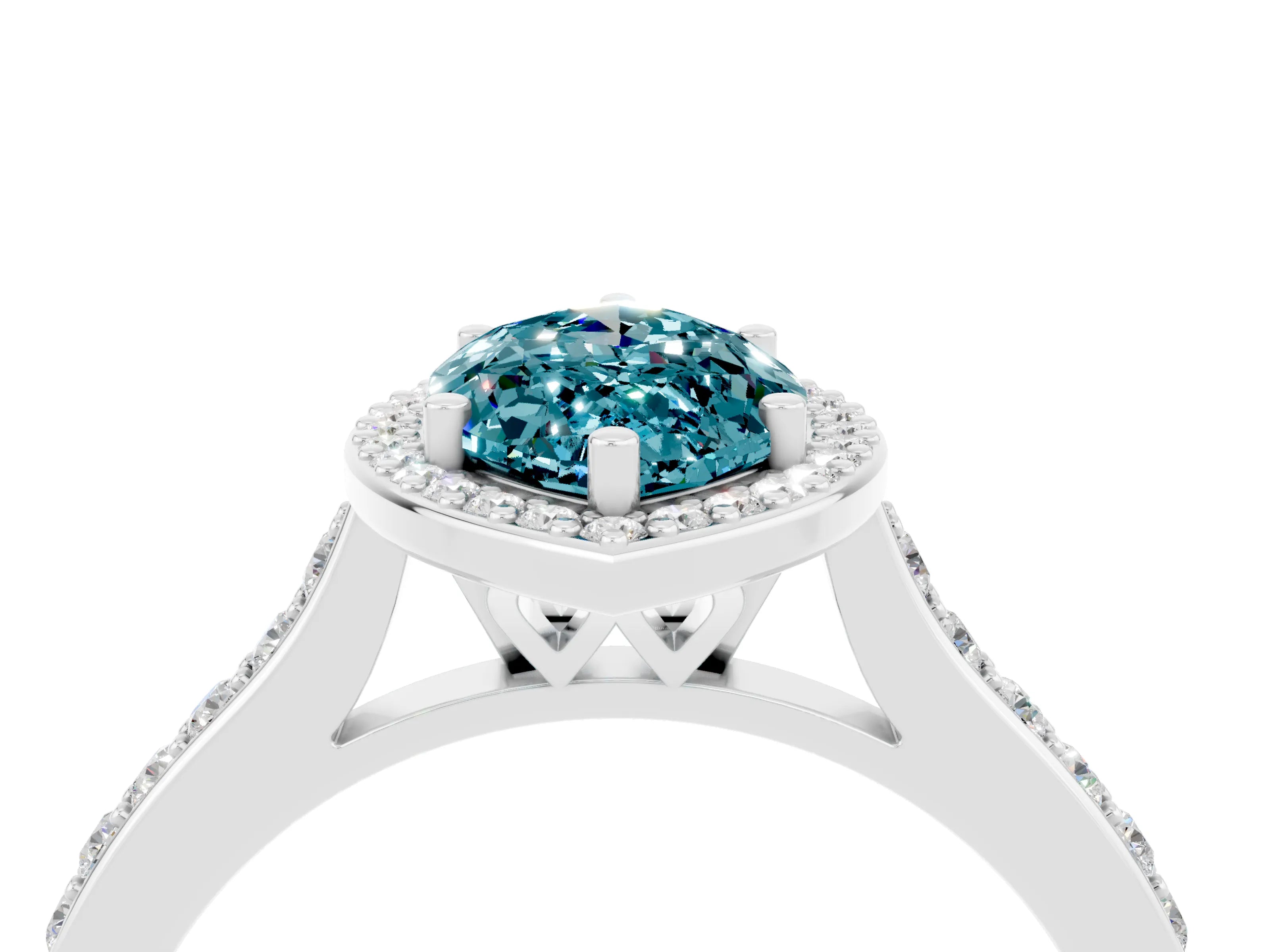 White gold Marquise Cut Halo Round Diamond Pavé Band with Four-Prong Setting_4
