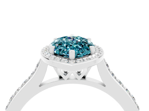 White gold Marquise Cut Halo Round Diamond Pavé Band with Four-Prong Setting_4