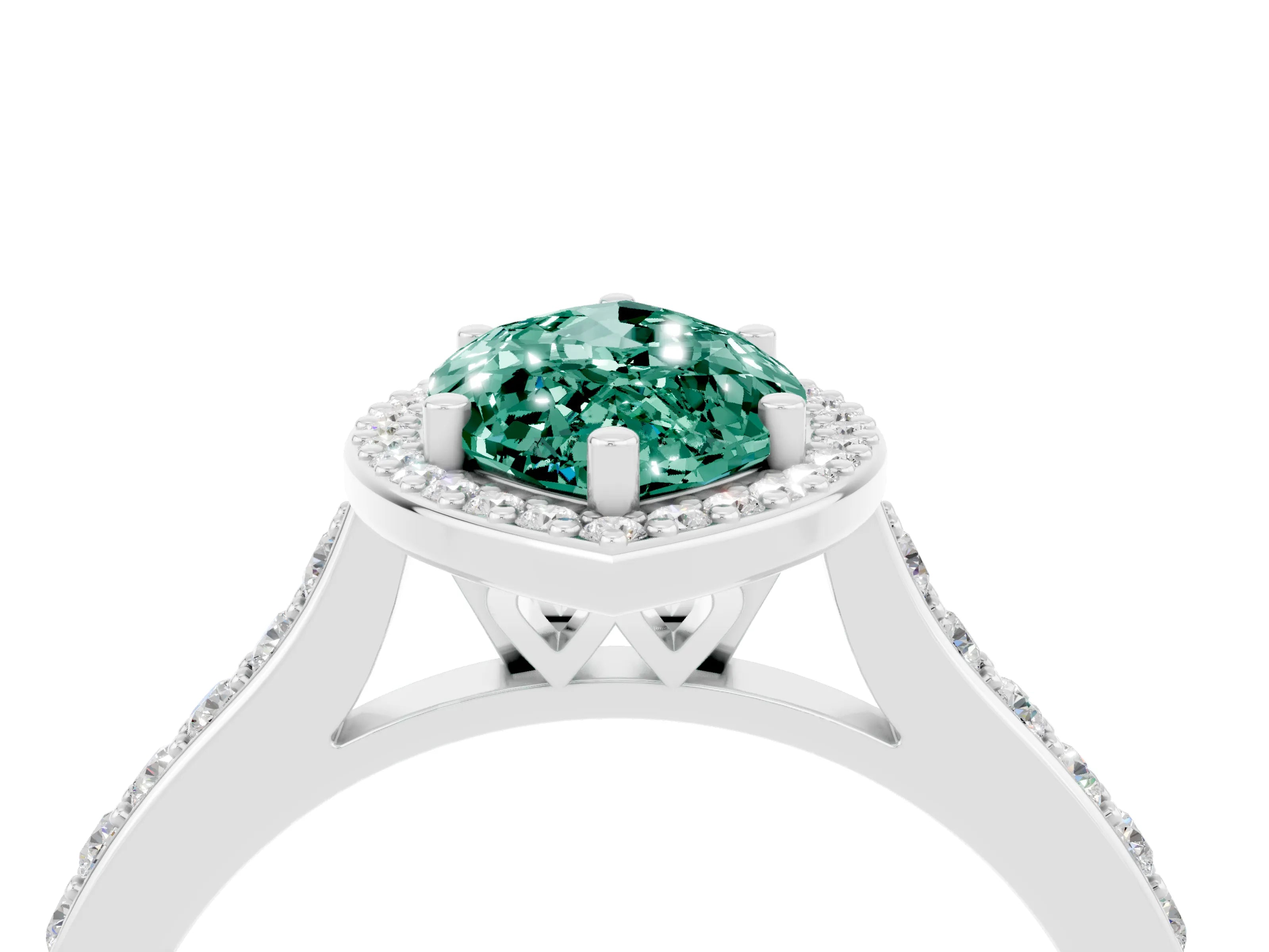 White gold Marquise Cut Halo Round Diamond Pavé Band with Four-Prong Setting_4