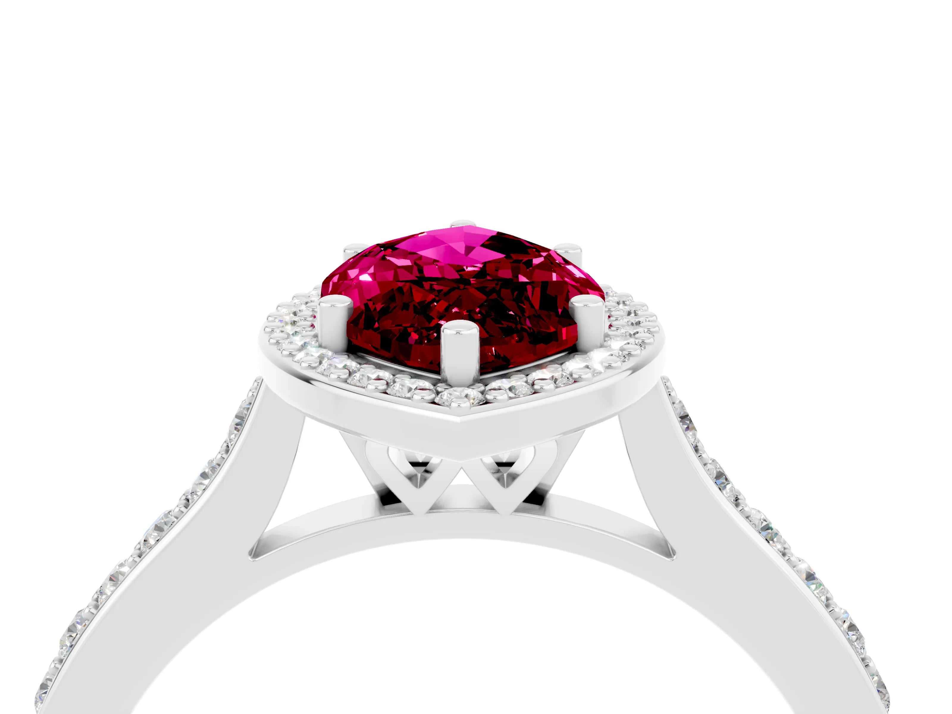 White gold Marquise Cut Halo Round Diamond Pavé Band with Four-Prong Setting_4