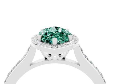 White gold Marquise Cut Halo Round Diamond Pavé Band with Four-Prong Setting_4