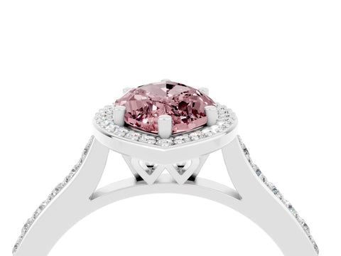 White gold Marquise Cut Halo Round Diamond Pavé Band with Four-Prong Setting_4