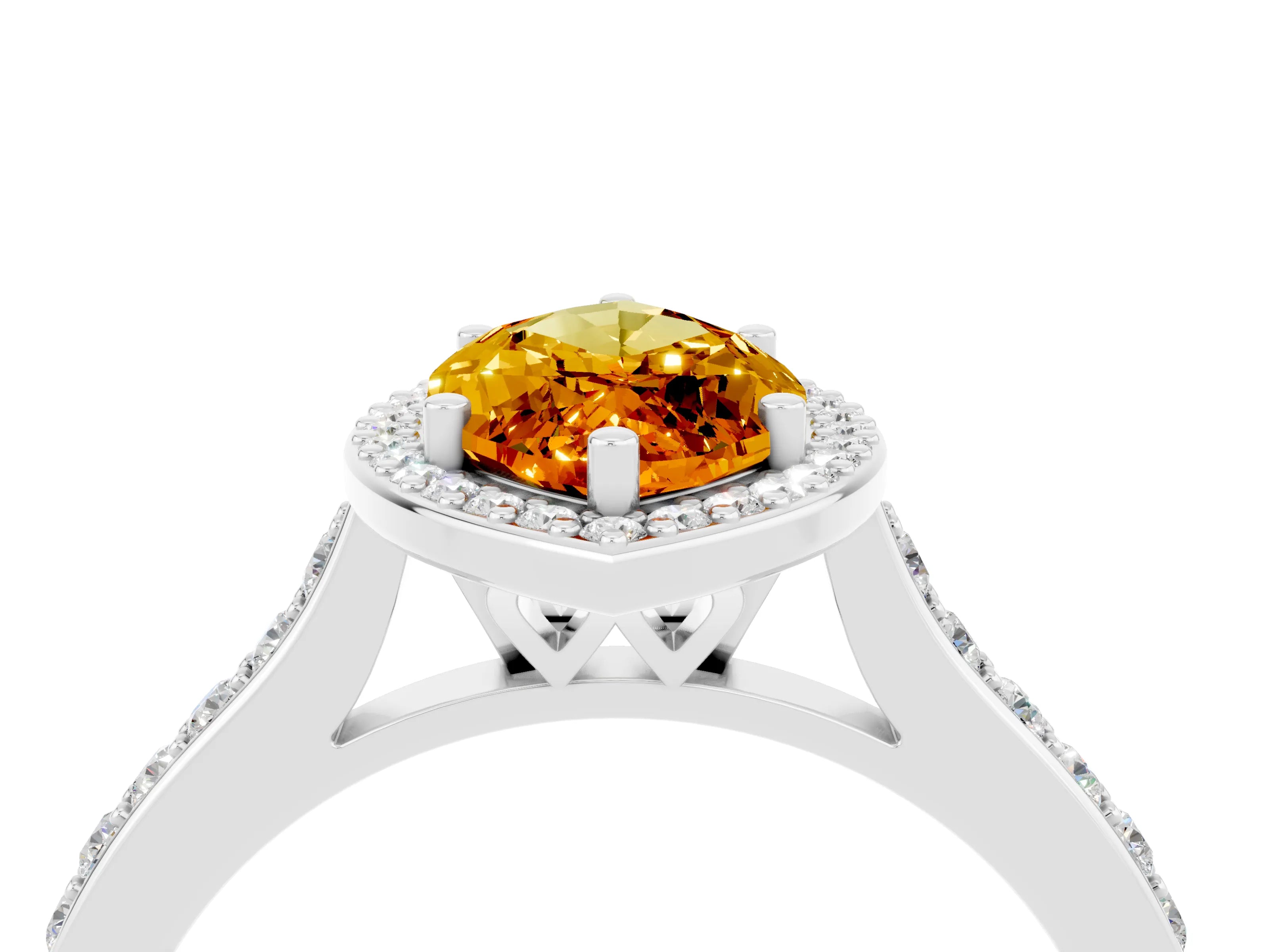 White gold Marquise Cut Halo Round Diamond Pavé Band with Four-Prong Setting_4