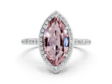 White gold Marquise Cut Halo Round Diamond Pavé Band with Four-Prong Setting