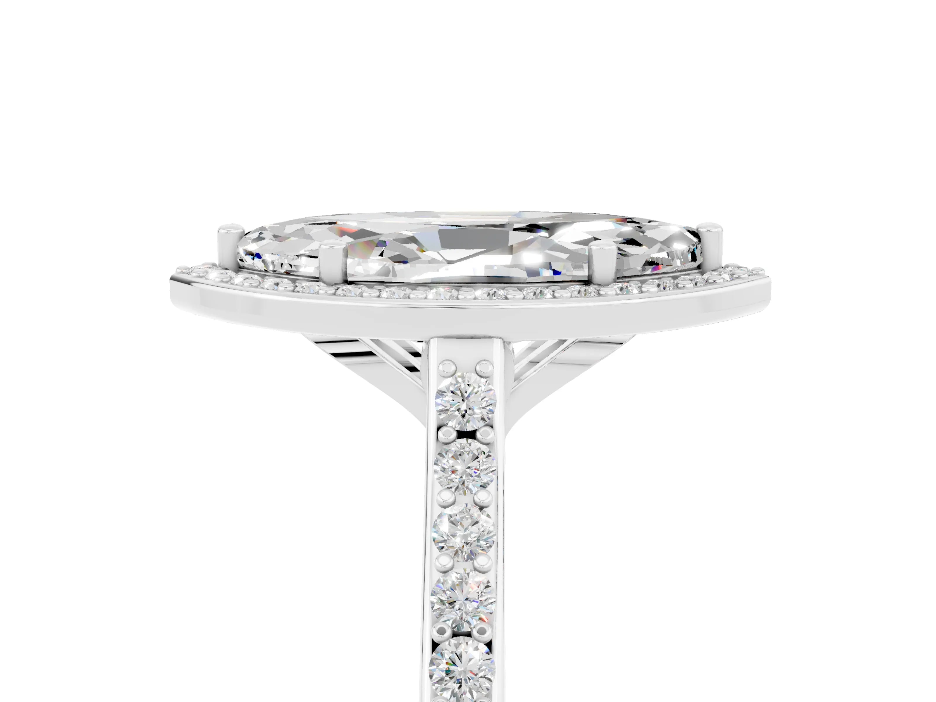 White gold Marquise Cut Halo Round Diamond Pavé Band with Four-Prong Setting_5