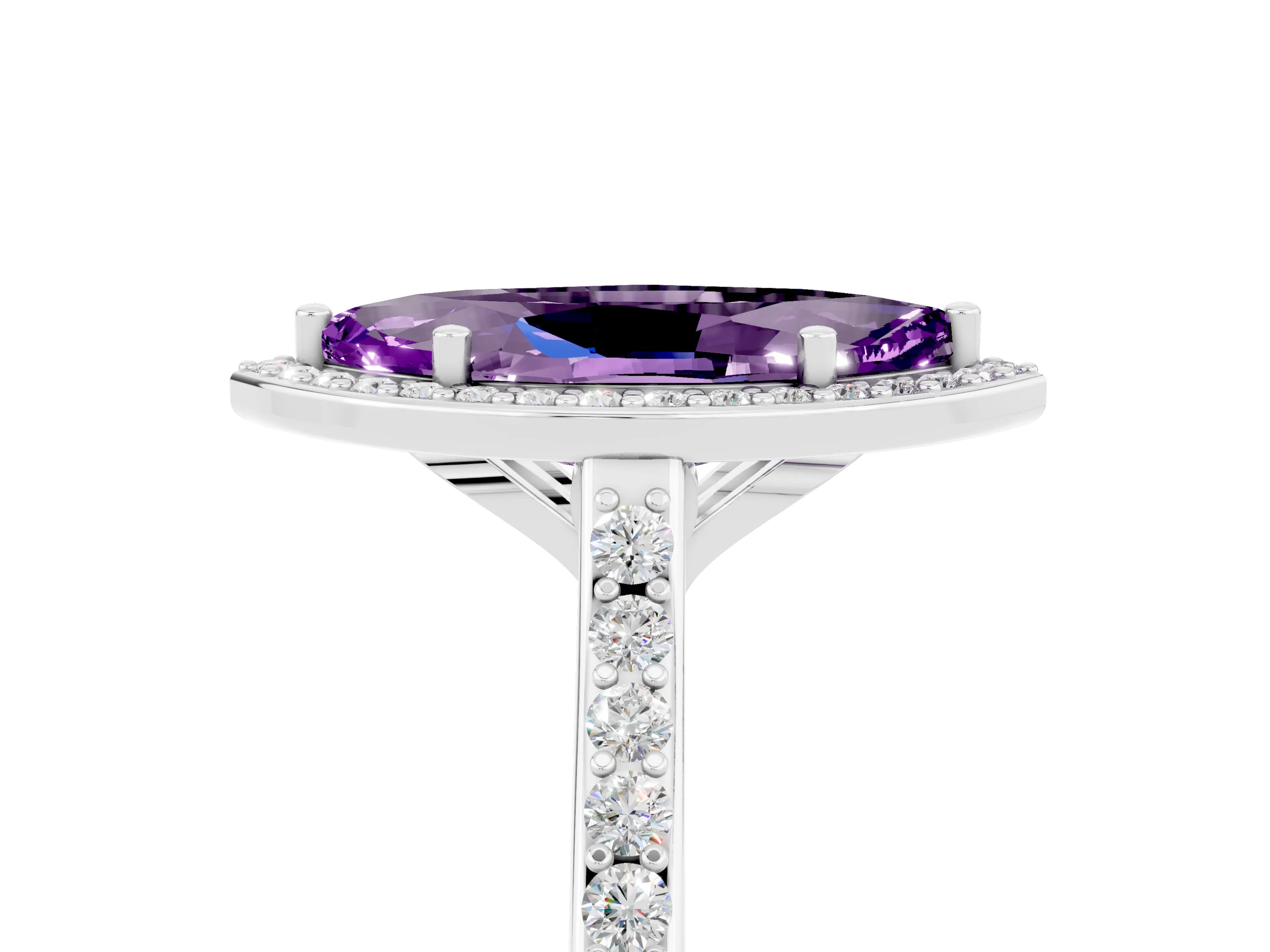 White gold Marquise Cut Halo Round Diamond Pavé Band with Four-Prong Setting_5