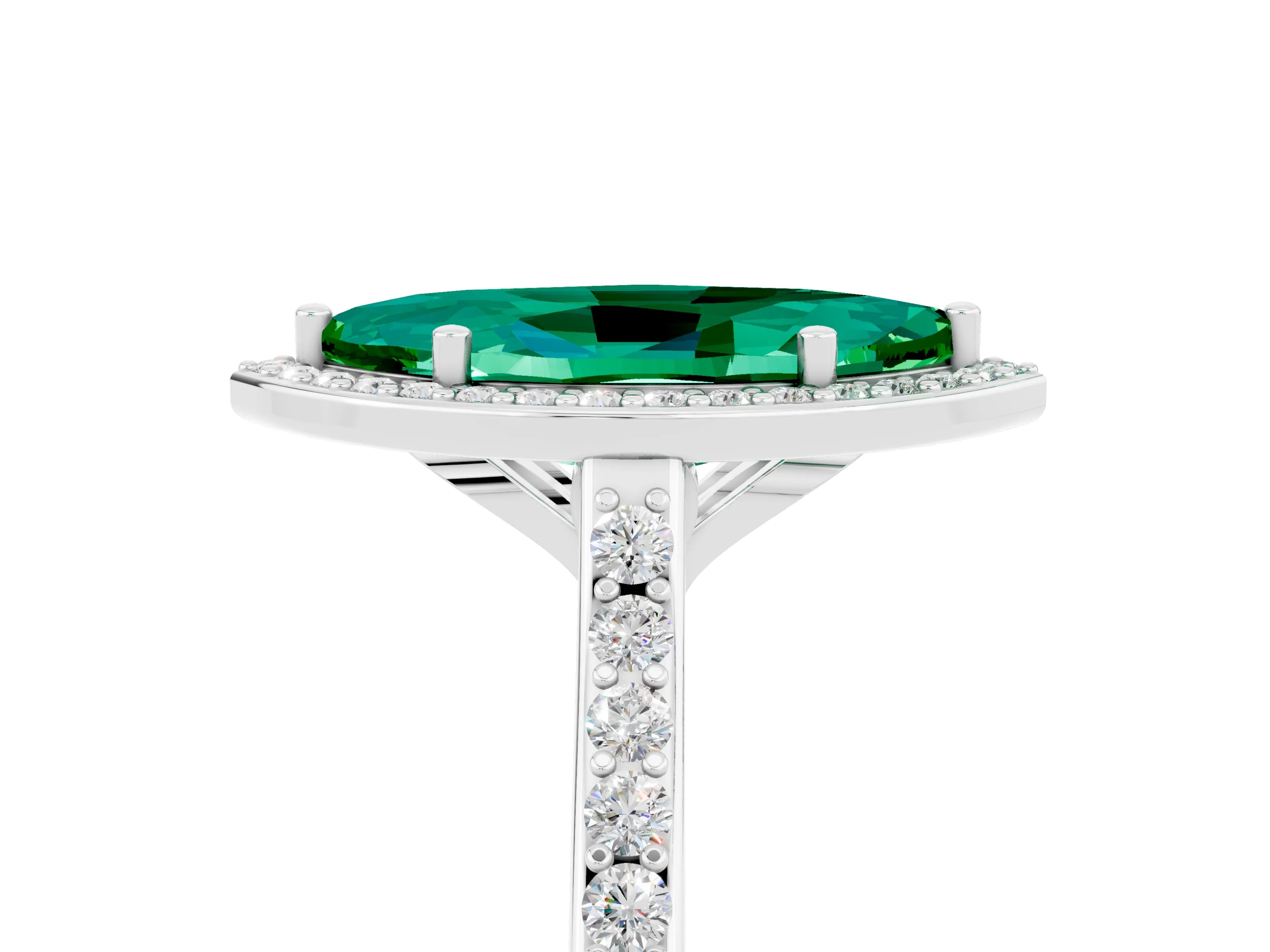 White gold Marquise Cut Halo Round Diamond Pavé Band with Four-Prong Setting_5