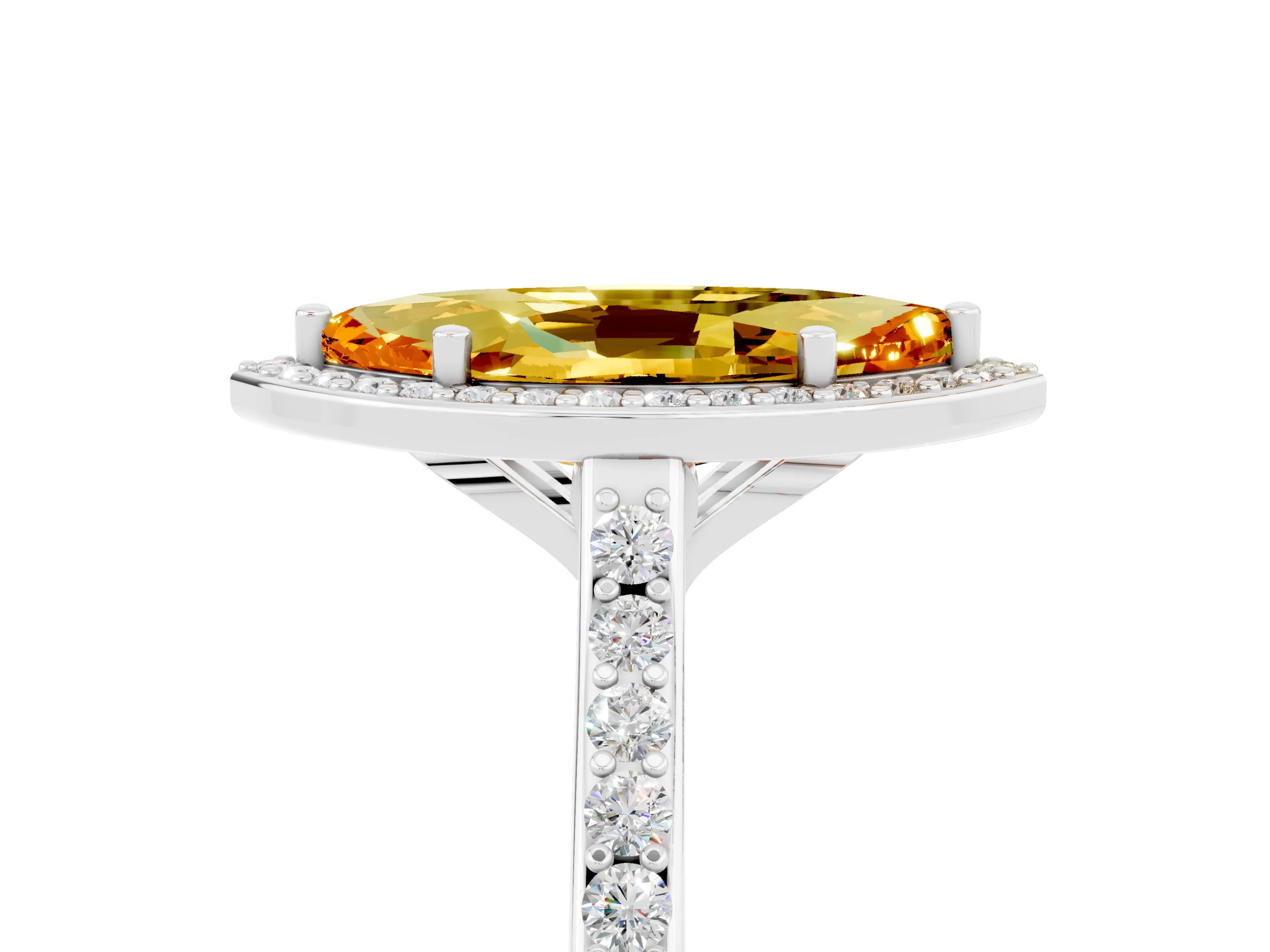 White gold Marquise Cut Halo Round Diamond Pavé Band with Four-Prong Setting_5