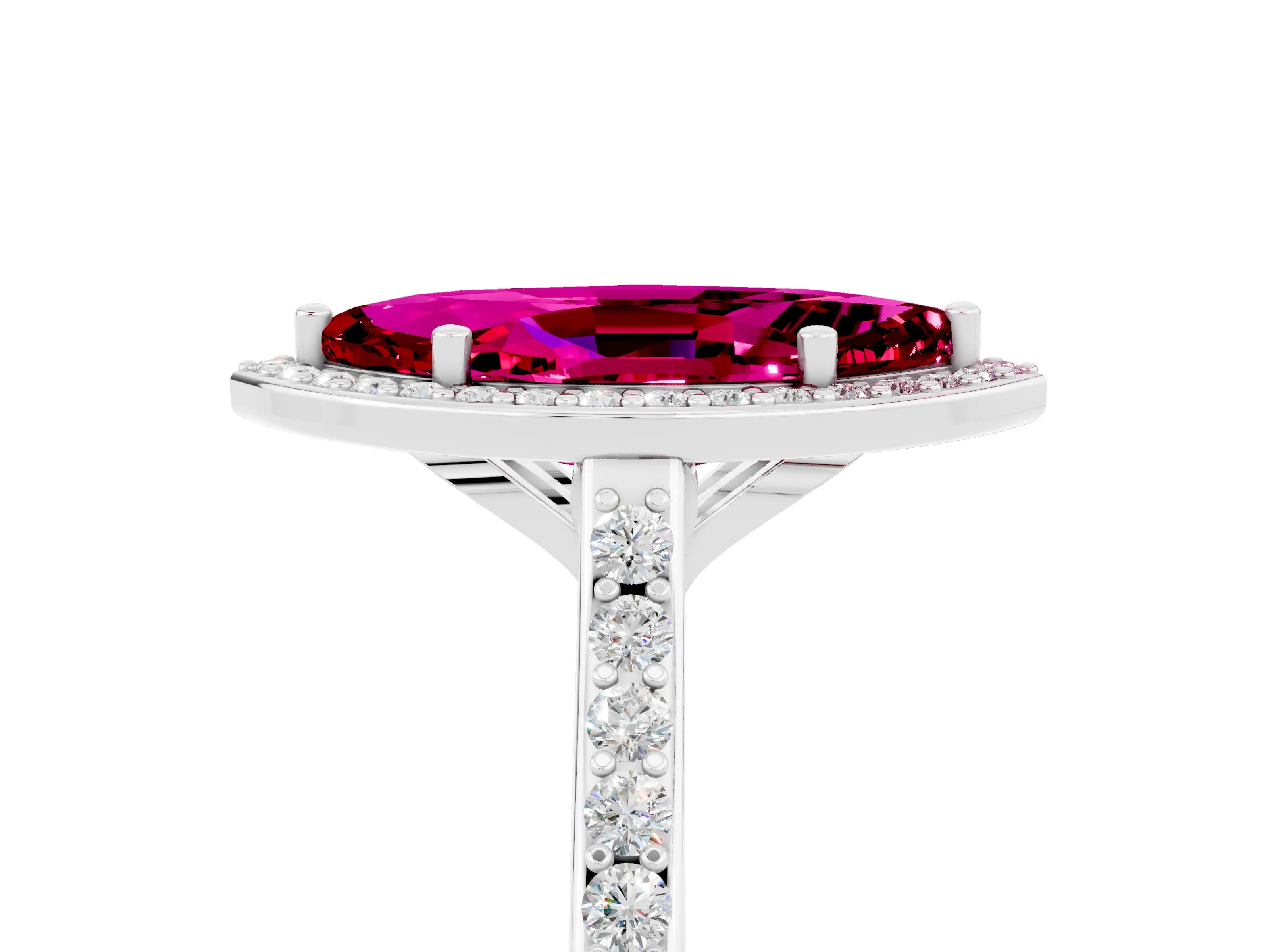 White gold Marquise Cut Halo Round Diamond Pavé Band with Four-Prong Setting_5