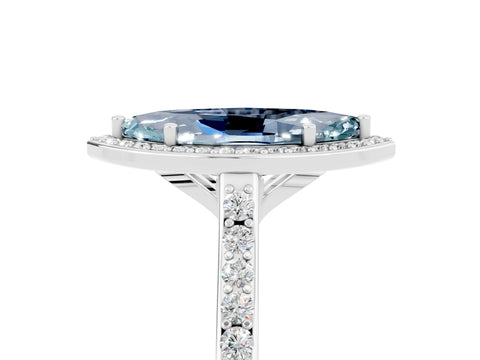 White gold Marquise Cut Halo Round Diamond Pavé Band with Four-Prong Setting_5