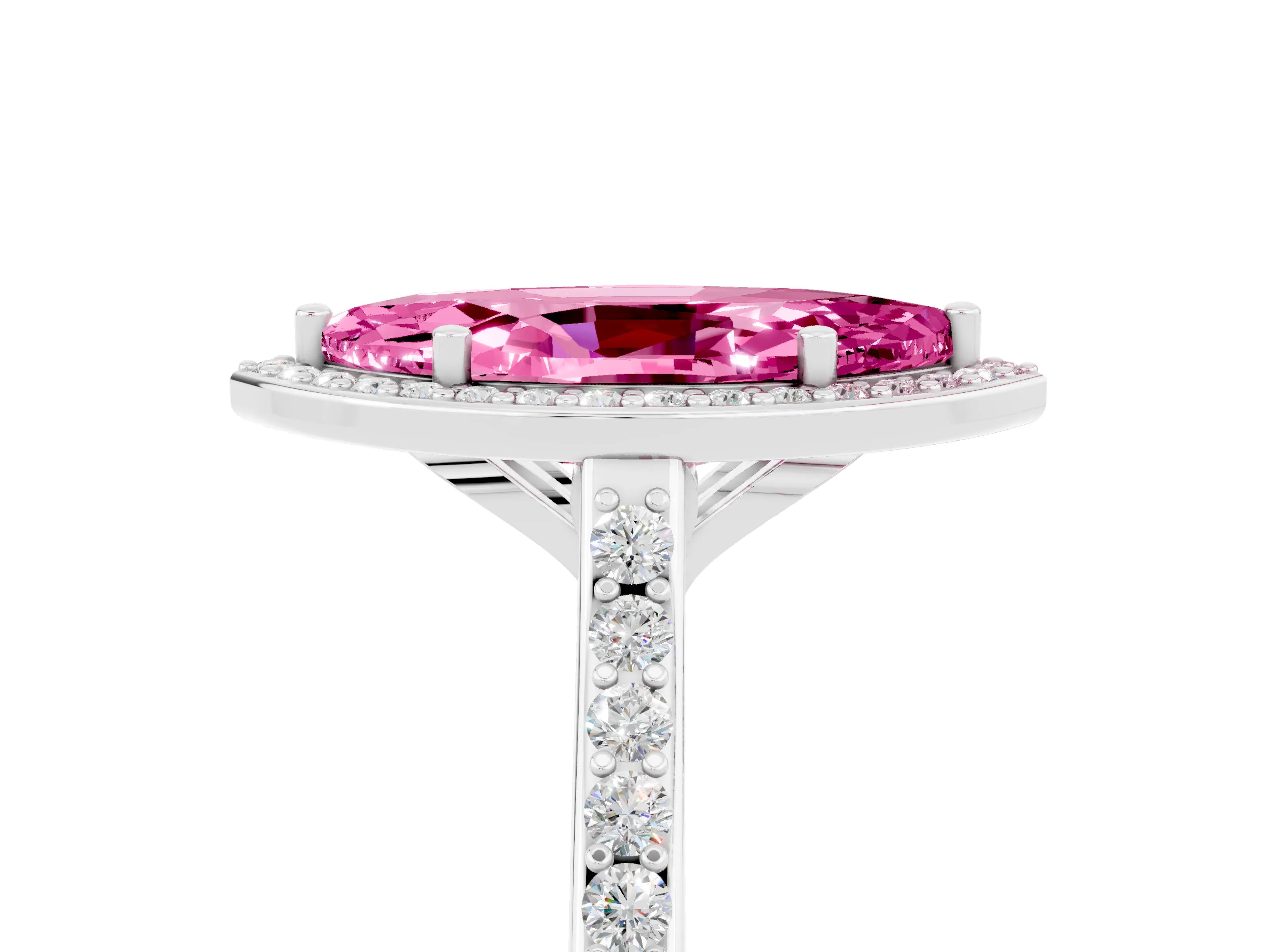 White gold Marquise Cut Halo Round Diamond Pavé Band with Four-Prong Setting_5