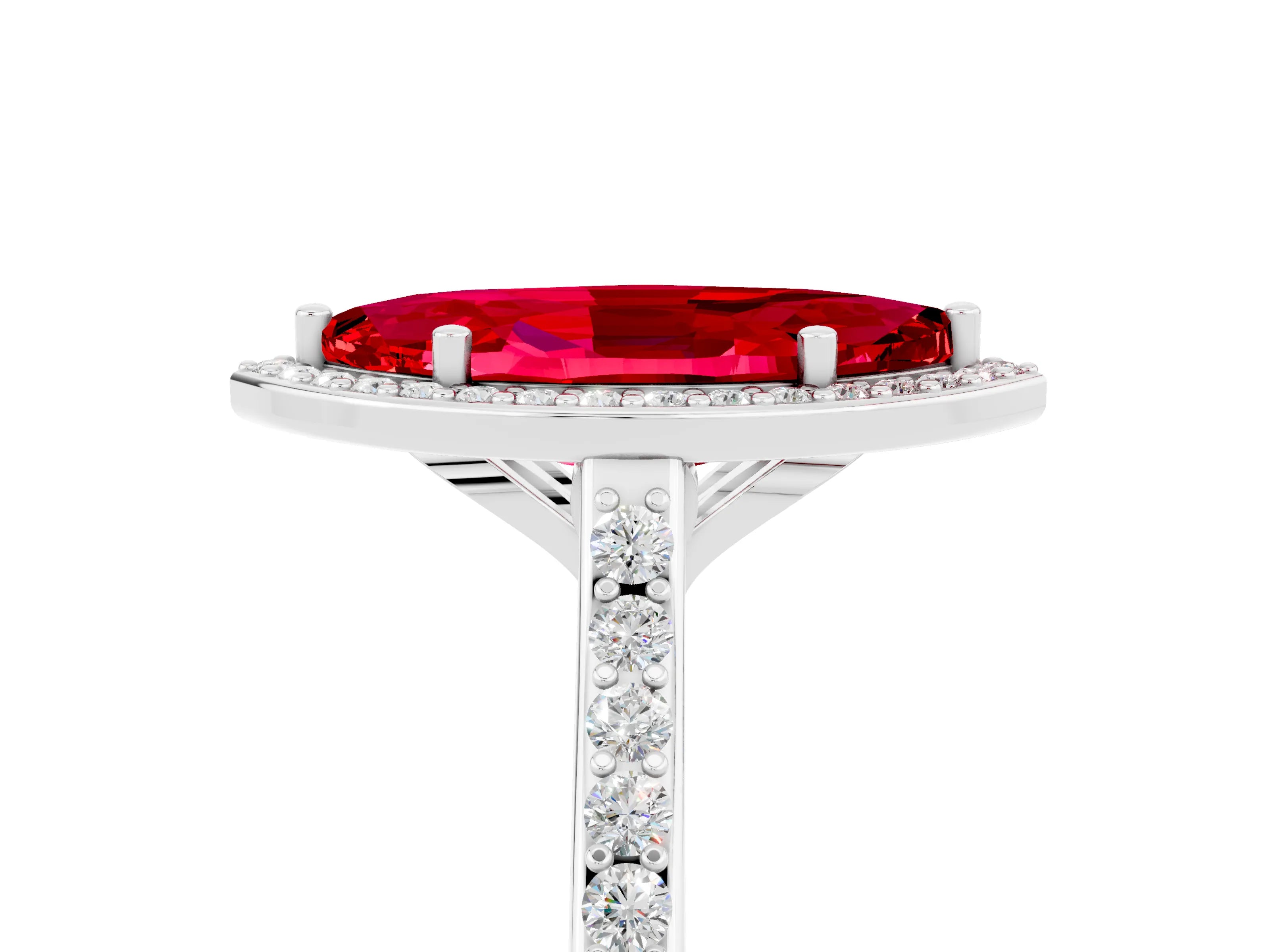 White gold Marquise Cut Halo Round Diamond Pavé Band with Four-Prong Setting_5