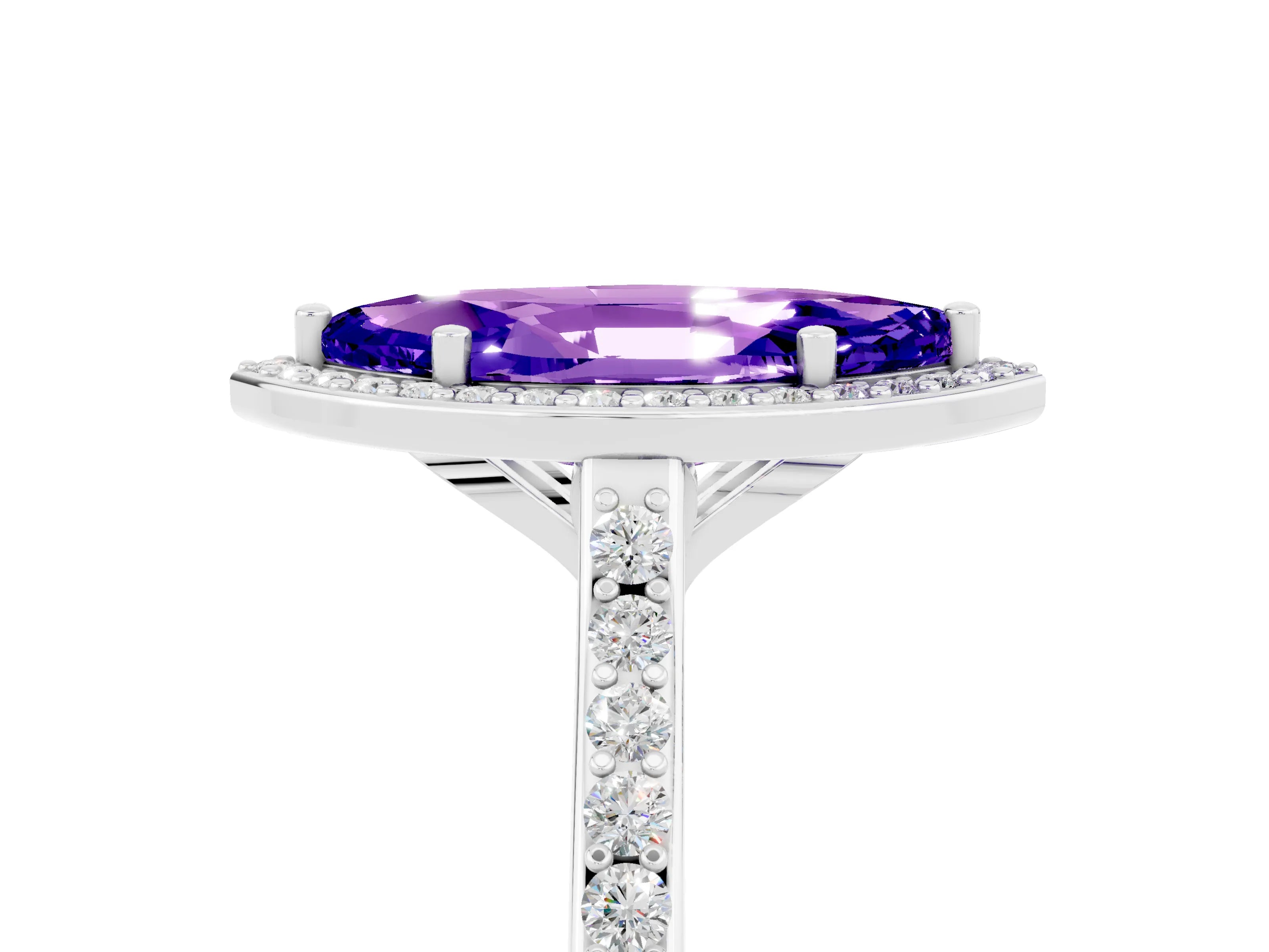 White gold Marquise Cut Halo Round Diamond Pavé Band with Four-Prong Setting_5