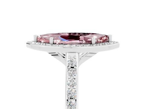 White gold Marquise Cut Halo Round Diamond Pavé Band with Four-Prong Setting_5