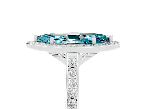 White gold Marquise Cut Halo Round Diamond Pavé Band with Four-Prong Setting_5