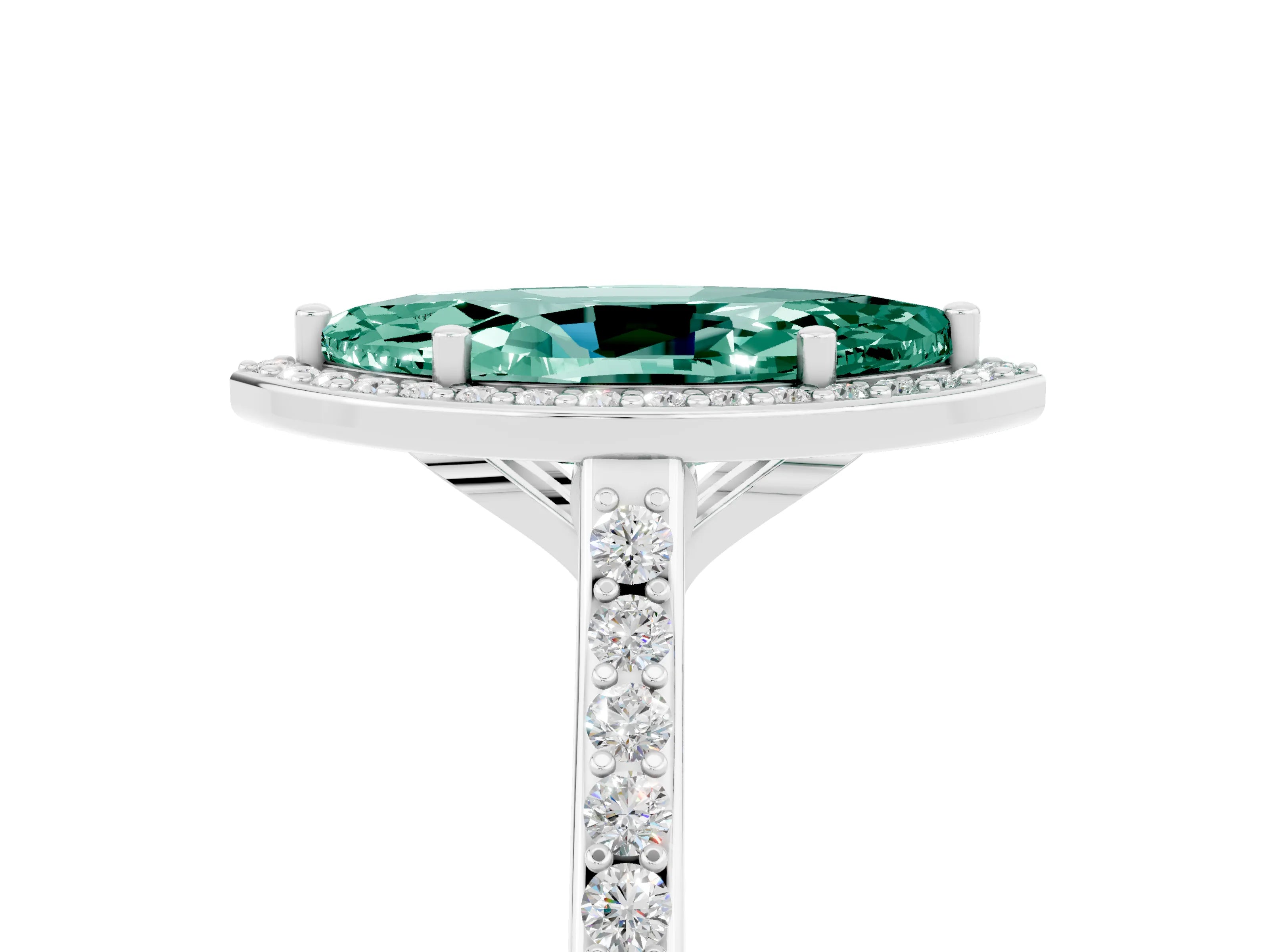White gold Marquise Cut Halo Round Diamond Pavé Band with Four-Prong Setting_5