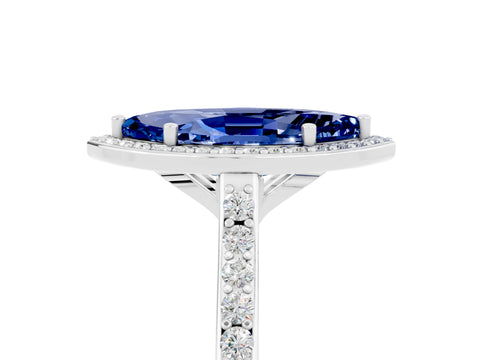 White gold Marquise Cut Halo Round Diamond Pavé Band with Four-Prong Setting_5