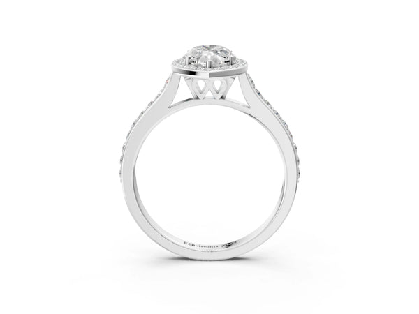 White gold Marquise Cut Halo Round Diamond Pavé Band with Four-Prong Setting