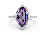 White gold Marquise Cut Halo Round Diamond Pavé Band with Four-Prong Setting