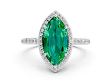 White gold Marquise Cut Halo Round Diamond Pavé Band with Four-Prong Setting