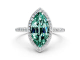 White gold Marquise Cut Halo Round Diamond Pavé Band with Four-Prong Setting
