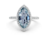 White gold Marquise Cut Halo Round Diamond Pavé Band with Four-Prong Setting