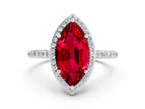 White gold Marquise Cut Halo Round Diamond Pavé Band with Four-Prong Setting