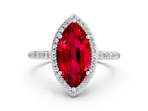 White gold Marquise Cut Halo Round Diamond Pavé Band with Four-Prong Setting